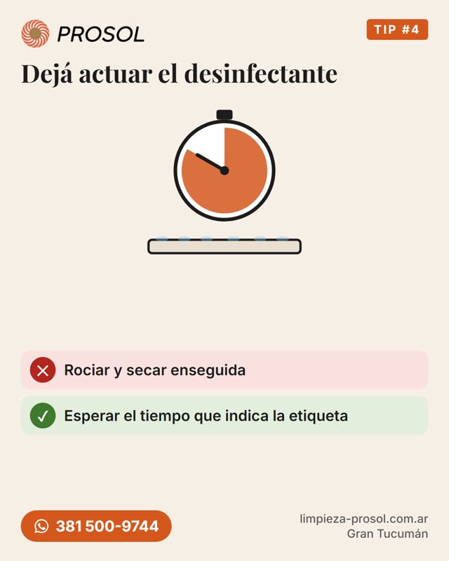 Ilustración: un reloj indica el tiempo de acción del desinfectante